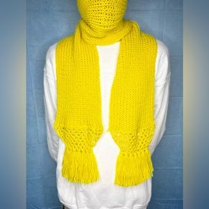 UNISEX Handmade Yellow Crochet Knitted Scarf with Fringe; Multiple Sizes